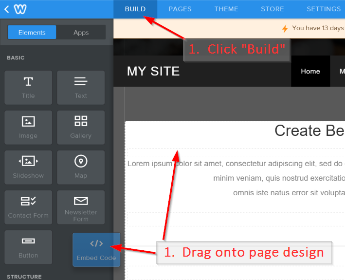 Drag Weebly Embed HTML